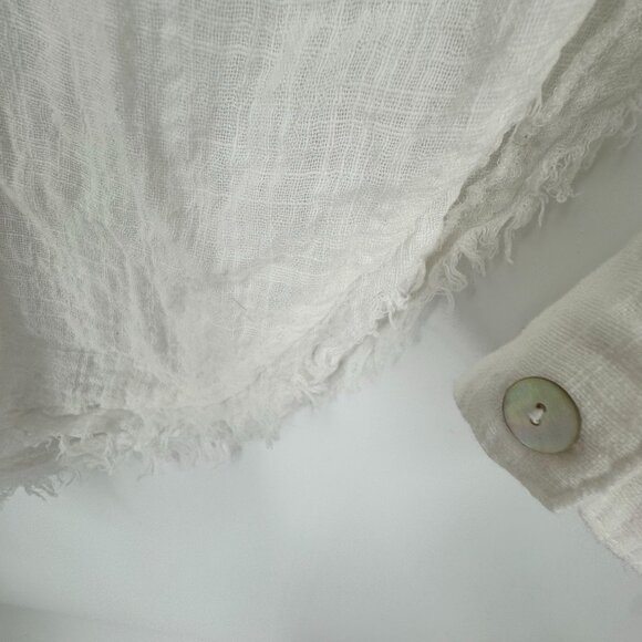 Free‎ People Womens Talk to Me White Shirt Gauze Cotton Frayed Hem Button Size M - Picture 6 of 8